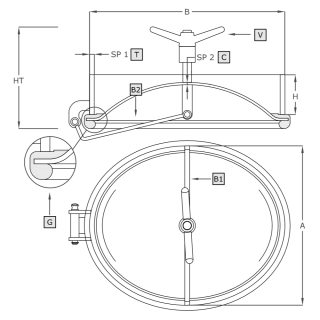 Właz owalny nierdzewny A315 (400x490) - rysunek