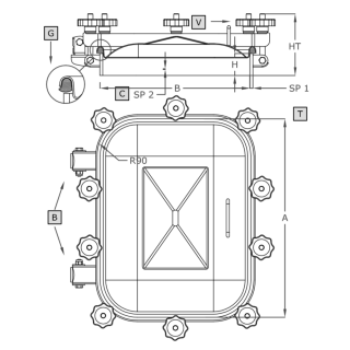Właz prostokątny nierdzewny A362R (530x400) - rysunek