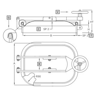 Właz prostokątny nierdzewny A376 (310x420) -  rysunek