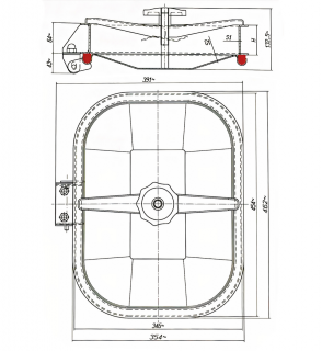 Właz prostokątny nierdzewny do zbiorników cementowych E130CEM (424x316) - rysunek