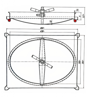 Właz owalny nierdzewny do zbiorników cementowych E127CEM (438x306) - rysunek