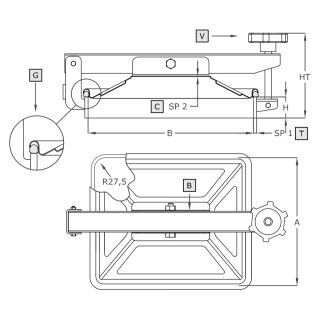 Właz prostokątny nierdzewny A382 (245x310) - rysunek