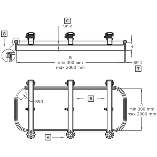Właz prostokątny nierdzewny A392 (MAX 2000x2000) - rysunek