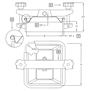 Właz prostokątny nierdzewny A651 (225x175) - rysunek