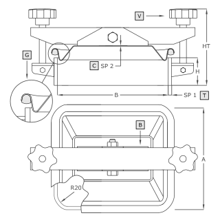Właz prostokątny nierdzewny A651L (225x175) - rysunek