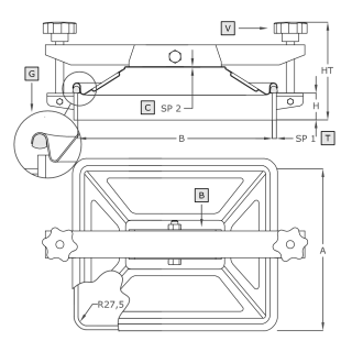 Właz prostokątny nierdzewny A652L (245x310) - rysunek