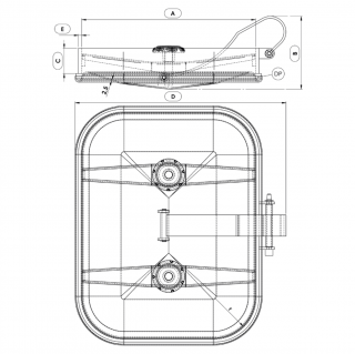 Właz prostokątny nierdzewny Boyer P13-409 (410x534) - rysunek