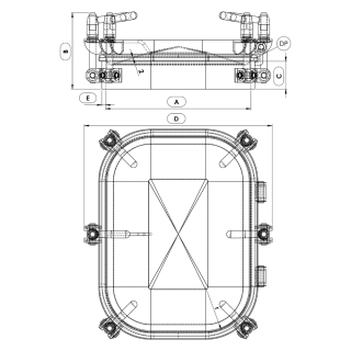 Właz prostokątny nierdzewny Boyer P23-201 (314x424) - rysunek