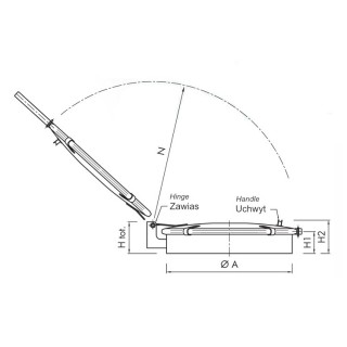 Właz okrągły nierdzewny B400 (DN403) - rysunek (rzut boczny)