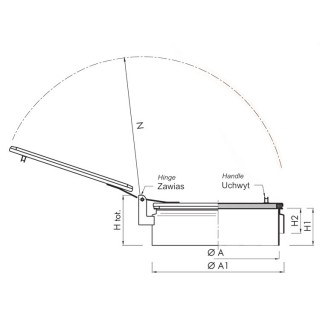 Właz okrągły termoizolowany B440TD (DN445-DN495) - rysunek (rzut boczny)