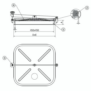 Właz kwadratowy nierdzewny C69 (450x450) - rysunek
