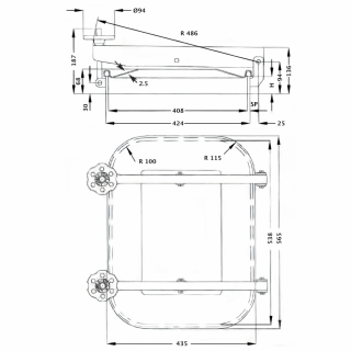Właz prostokątny przemysłowy X8253MT (530x400) - rysunek