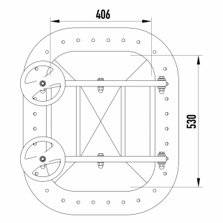 Właz prostokątny nierdzewny do zbiorników z tworzywa sztucznego W2/A/PE (530x406) - rysunek (rzut z przodu)