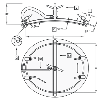 Właz owalny nierdzewny o dużych wymiarach A324IG (550x650) - rysunek