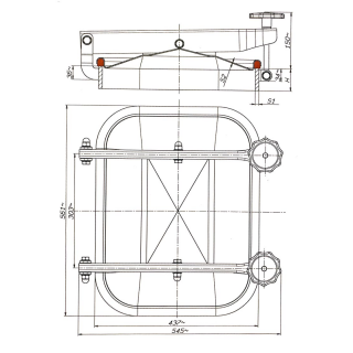Właz prostokątny nierdzewny E115 (530x406) - rysunek