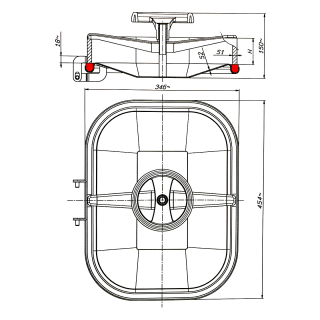 Właz prostokątny nierdzewny E130 (424x316) - rysunek