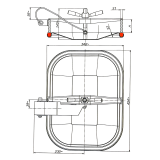 Właz prostokątny nierdzewny E131 (424x316) - rysunek