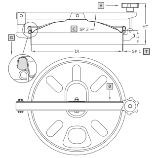 Właz okrągły nierdzewny A570R (DN300-DN600) - rysunek