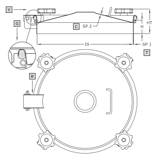 Właz okrągły nierdzewny A540 (DN200-DN600) - rysunek