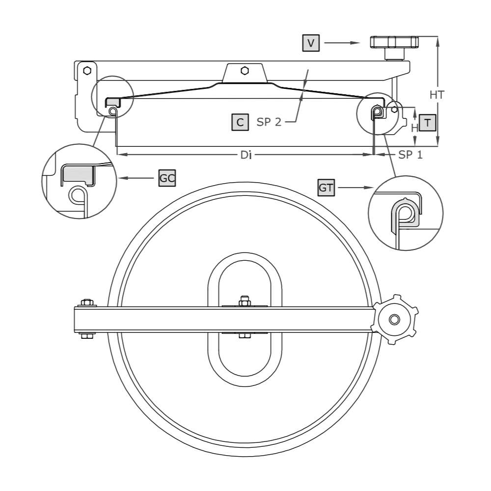 Round stainless steel manway A960R (DN220-DN600) - Inoxmanways.com