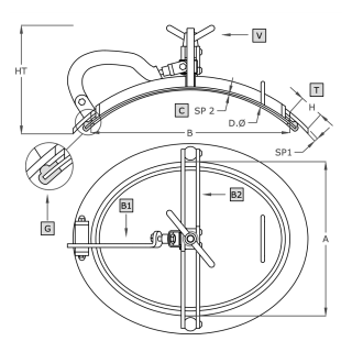 Właz owalny nierdzewny A309IG (345x445) - rysunek